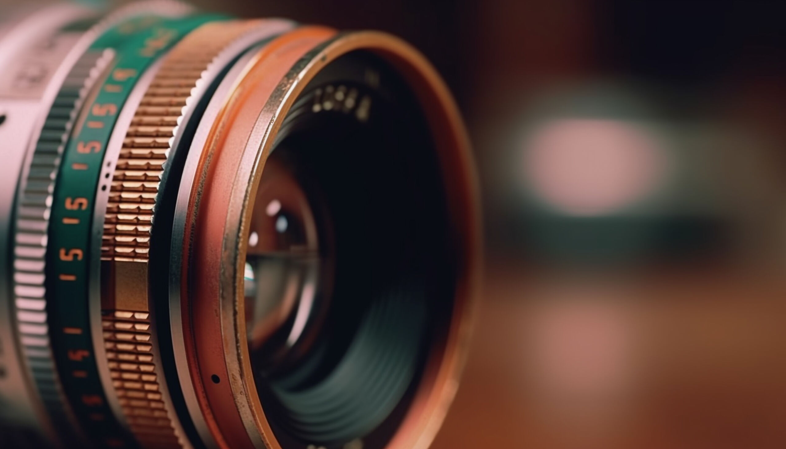 Antique camera lens captures old fashioned film image generated by artificial intelligence